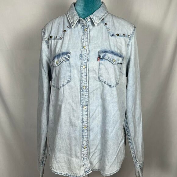 Levi's Studded Acid Wash Denim Western Shirt (Size L) - Picture 2 of 8